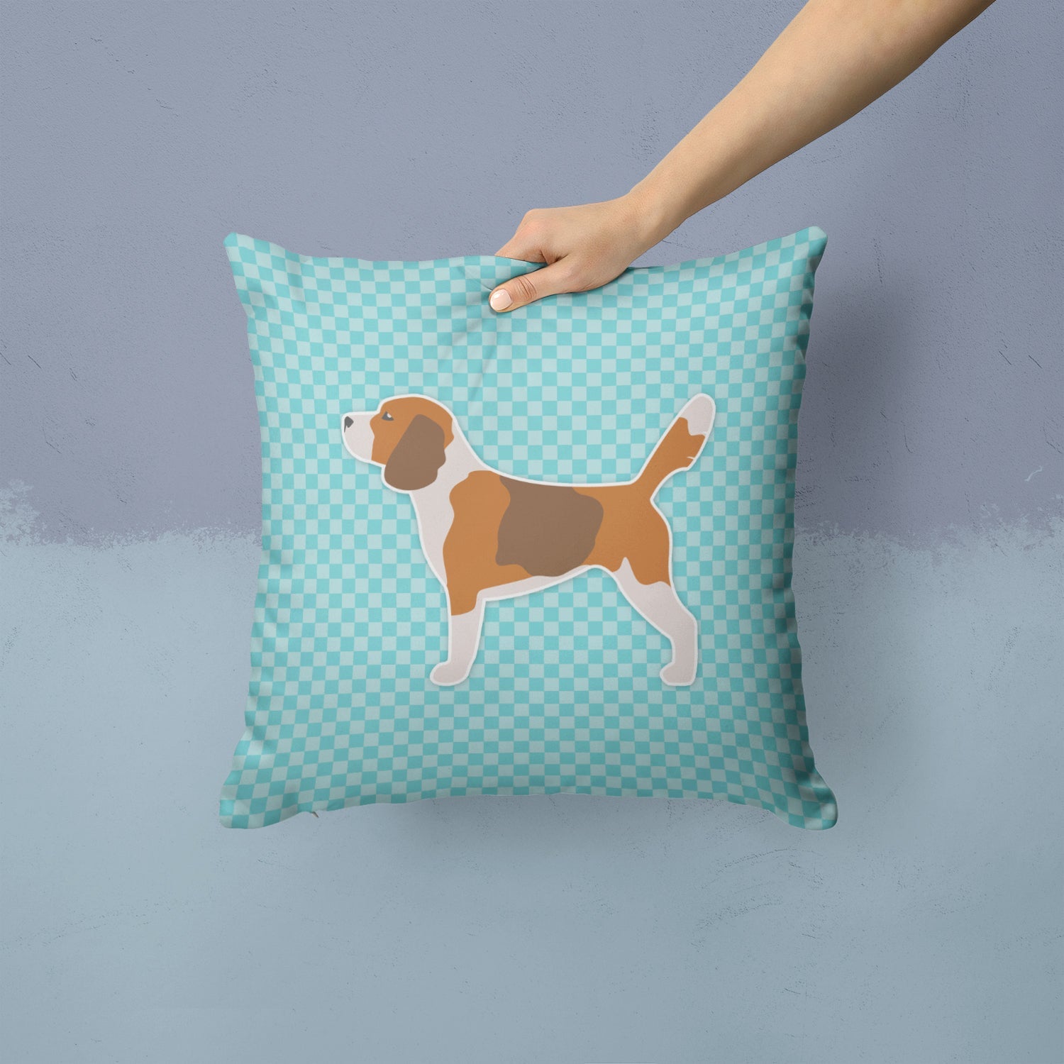 Beagle Checkerboard Blue Decorative Throw Pillow 14x14 Indoor Outdoor Accent Cushion, Fabric Cover with Insert for Sofa, Bed, Porch & Living Room