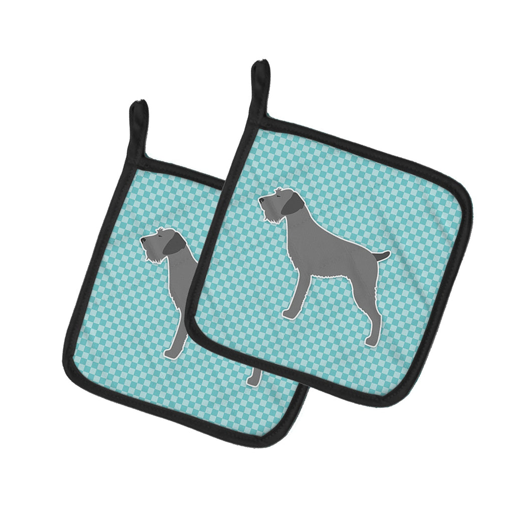 German Wirehaired Pointer Checkerboard Blue Pot Holder Set of 2 Heat Resistant Quilted Hot Pads 7.5 x 7.5 Inch, Insulated Kitchen Trivets for Cooking & Baking