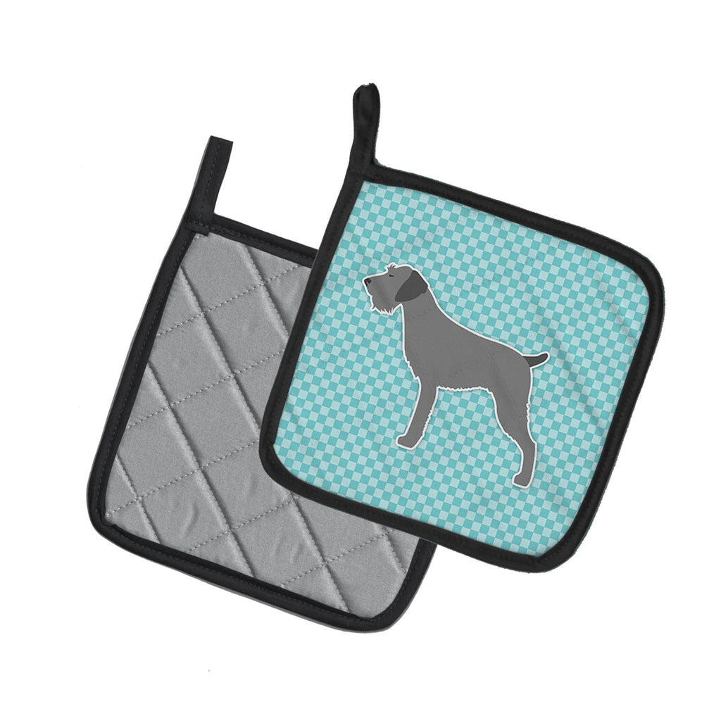 German Wirehaired Pointer Checkerboard Blue Pot Holder Set of 2 Heat Resistant Quilted Hot Pads 7.5 x 7.5 Inch, Insulated Kitchen Trivets for Cooking & Baking