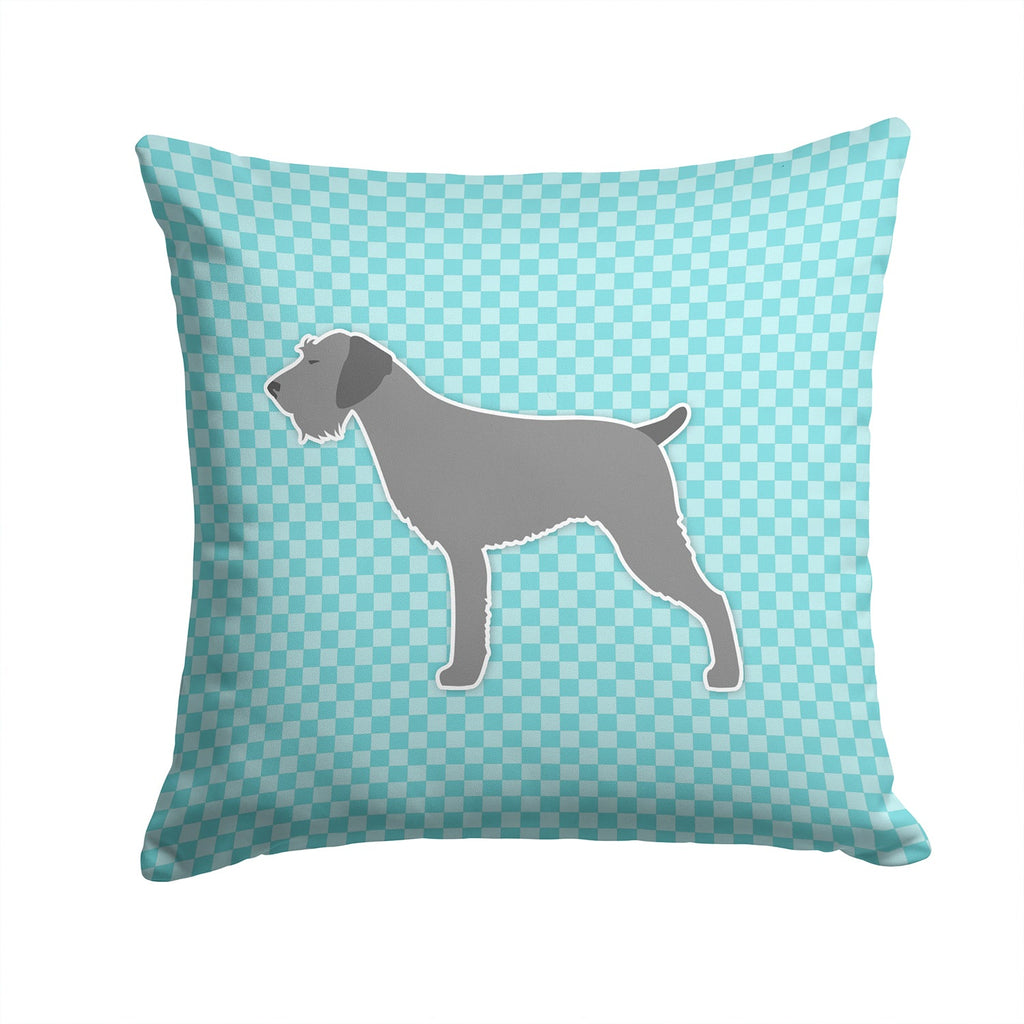 German Wirehaired Pointer Checkerboard Blue Decorative Throw Pillow 14x14 Indoor Outdoor Accent Cushion, Fabric Cover with Insert for Sofa, Bed, Porch & Living Room
