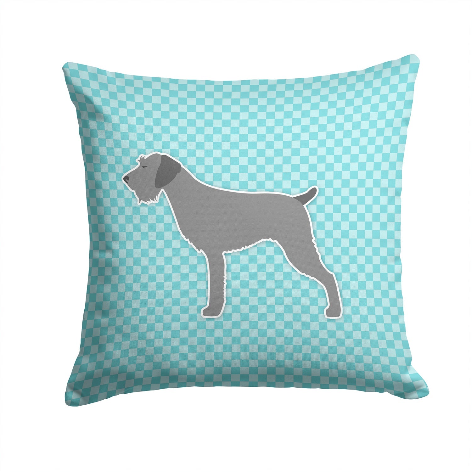 German Wirehaired Pointer Checkerboard Blue Decorative Throw Pillow 14x14 Indoor Outdoor Accent Cushion, Fabric Cover with Insert for Sofa, Bed, Porch & Living Room