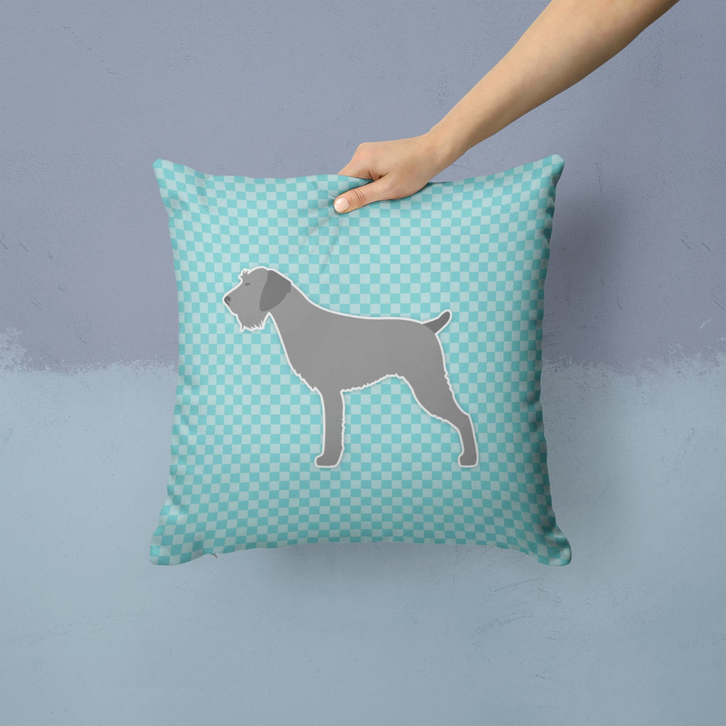 German Wirehaired Pointer Checkerboard Blue Decorative Throw Pillow 14x14 Indoor Outdoor Accent Cushion, Fabric Cover with Insert for Sofa, Bed, Porch & Living Room