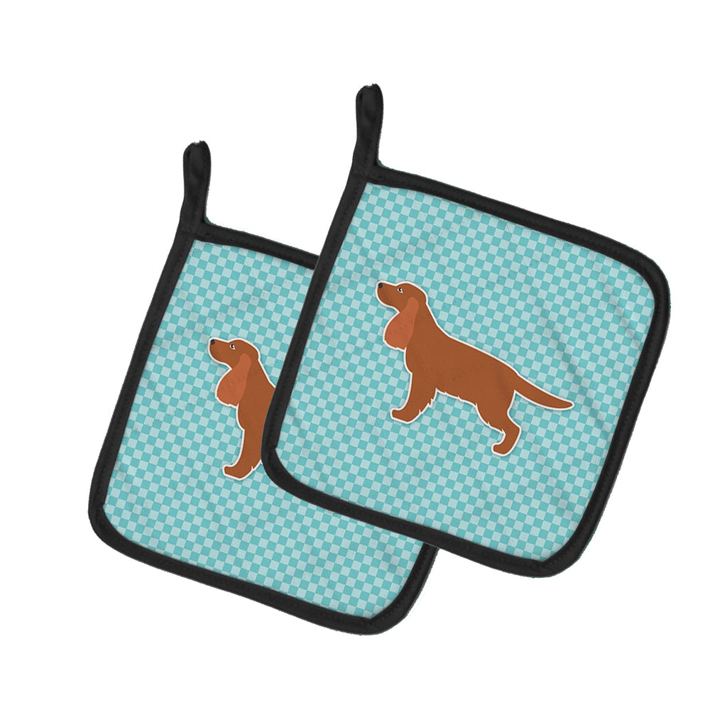 English Cocker Spaniel Checkerboard Blue Pot Holder Set of 2 Heat Resistant Quilted Hot Pads 7.5 x 7.5 Inch, Insulated Kitchen Trivets for Cooking & Baking