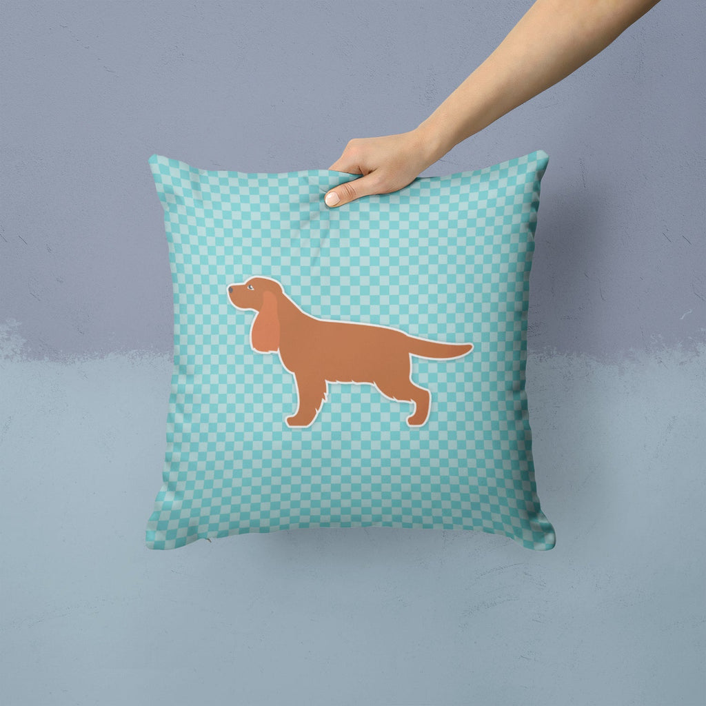 English Cocker Spaniel Checkerboard Blue Decorative Throw Pillow 14x14 Indoor Outdoor Accent Cushion, Fabric Cover with Insert for Sofa, Bed, Porch & Living Room
