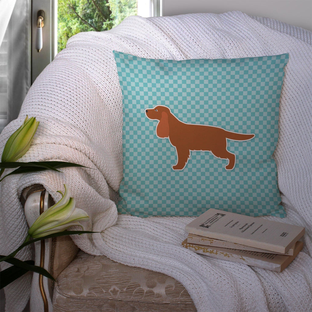 English Cocker Spaniel Checkerboard Blue Decorative Throw Pillow 14x14 Indoor Outdoor Accent Cushion, Fabric Cover with Insert for Sofa, Bed, Porch & Living Room