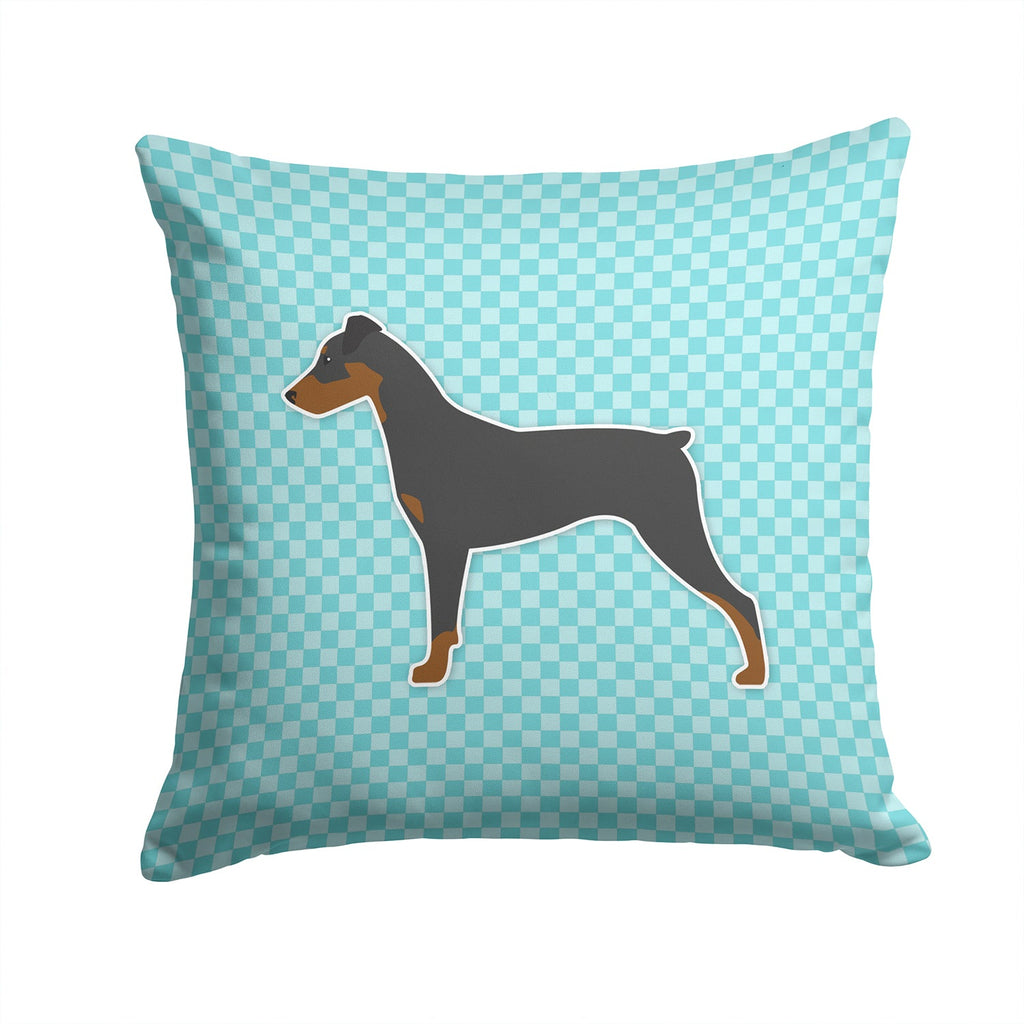 German Pinscher Checkerboard Blue Decorative Throw Pillow 14x14 Indoor Outdoor Accent Cushion, Fabric Cover with Insert for Sofa, Bed, Porch & Living Room