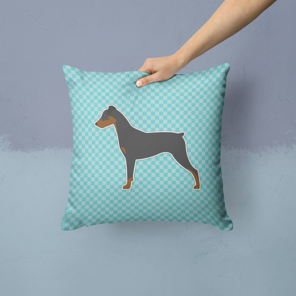 German Pinscher Checkerboard Blue Decorative Throw Pillow 14x14 Indoor Outdoor Accent Cushion, Fabric Cover with Insert for Sofa, Bed, Porch & Living Room