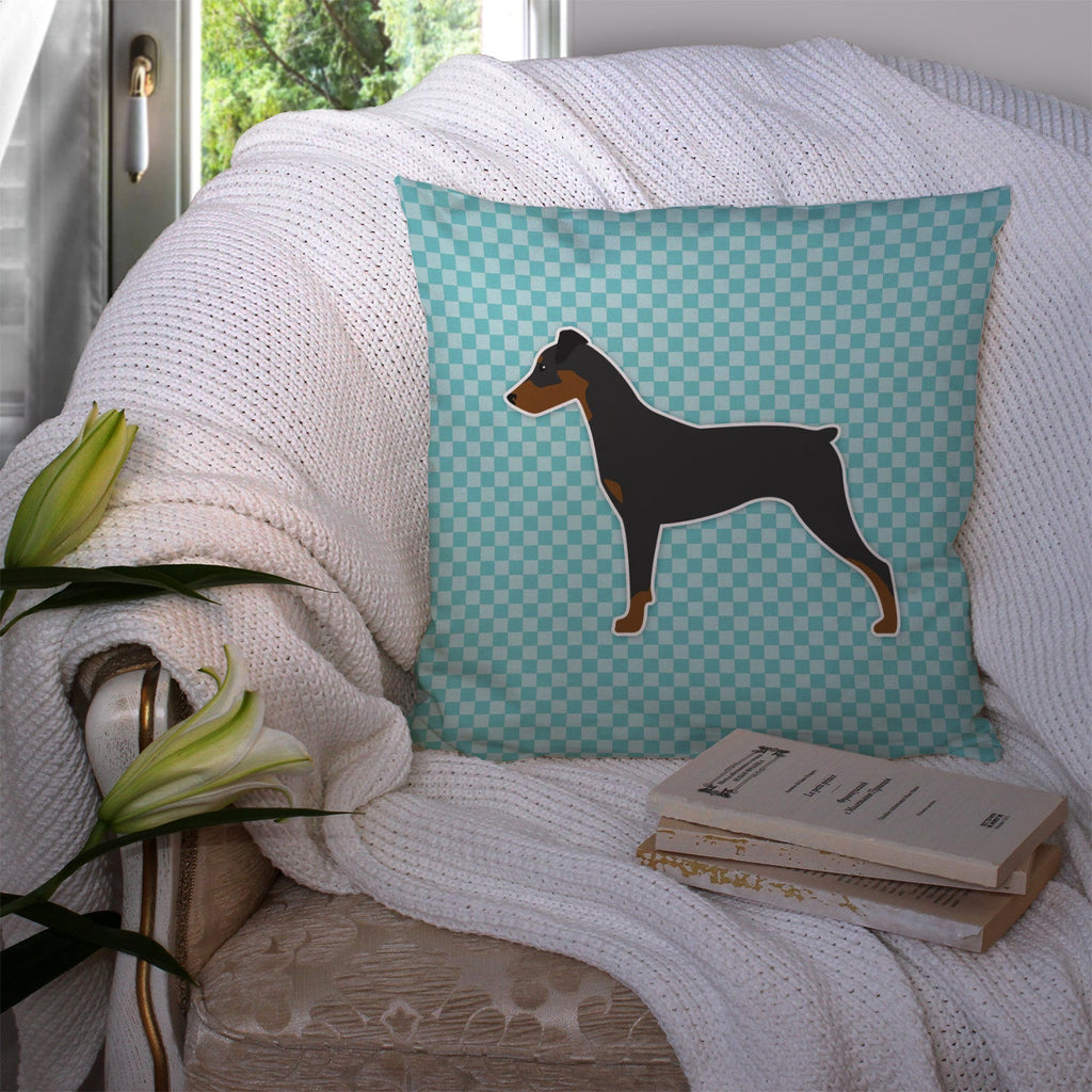 German Pinscher Checkerboard Blue Decorative Throw Pillow 14x14 Indoor Outdoor Accent Cushion, Fabric Cover with Insert for Sofa, Bed, Porch & Living Room