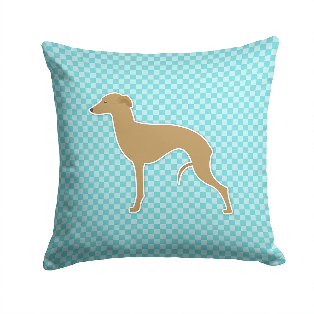 Italian Greyhound Checkerboard Blue Decorative Throw Pillow 14x14 Indoor Outdoor Accent Cushion, Fabric Cover with Insert for Sofa, Bed, Porch & Living Room