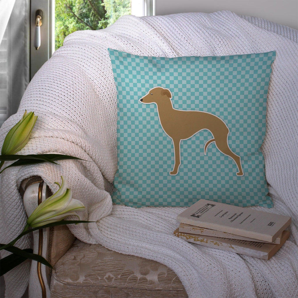 Italian Greyhound Checkerboard Blue Decorative Throw Pillow 14x14 Indoor Outdoor Accent Cushion, Fabric Cover with Insert for Sofa, Bed, Porch & Living Room