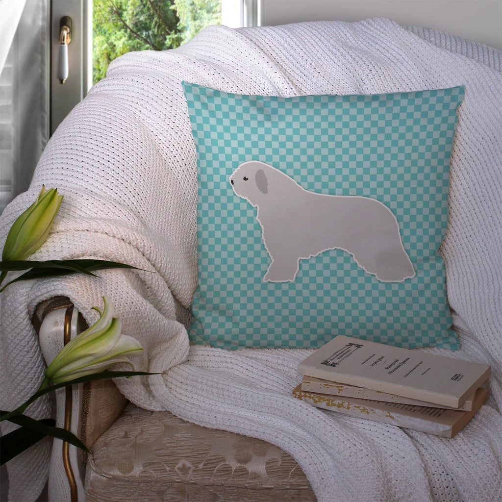 Spanish Water Dog Checkerboard Blue Decorative Throw Pillow 14x14 Indoor Outdoor Accent Cushion, Fabric Cover with Insert for Sofa, Bed, Porch & Living Room