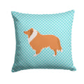 Collie Checkerboard Blue Decorative Throw Pillow 14x14 Indoor Outdoor Accent Cushion, Fabric Cover with Insert for Sofa, Bed, Porch & Living Room