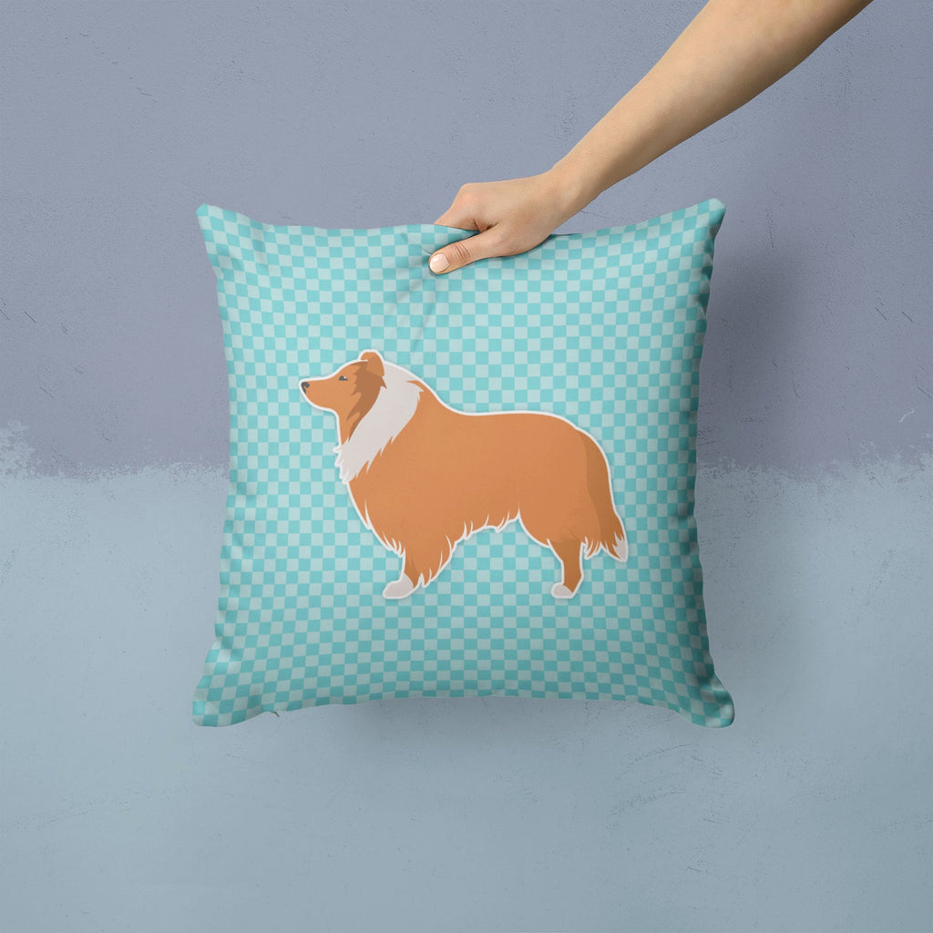 Collie Checkerboard Blue Decorative Throw Pillow 14x14 Indoor Outdoor Accent Cushion, Fabric Cover with Insert for Sofa, Bed, Porch & Living Room