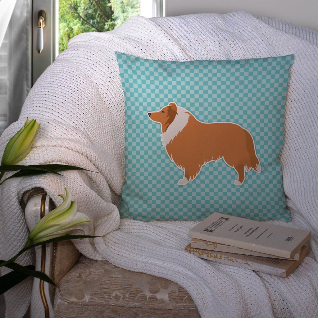 Collie Checkerboard Blue Decorative Throw Pillow 14x14 Indoor Outdoor Accent Cushion, Fabric Cover with Insert for Sofa, Bed, Porch & Living Room