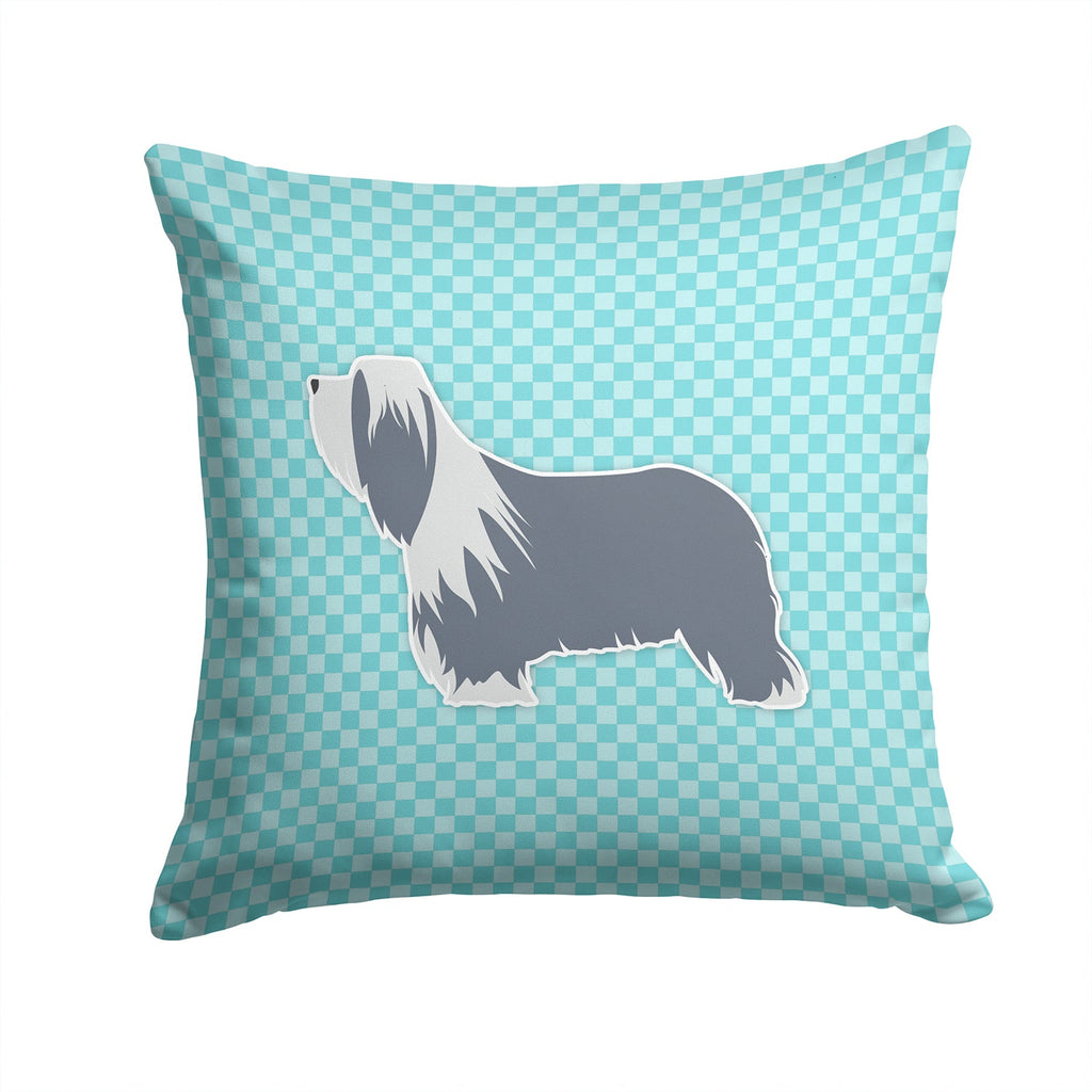 Bearded Collie Checkerboard Blue Decorative Throw Pillow 14x14 Indoor Outdoor Accent Cushion, Fabric Cover with Insert for Sofa, Bed, Porch & Living Room