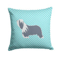 Bearded Collie Checkerboard Blue Decorative Throw Pillow 14x14 Indoor Outdoor Accent Cushion, Fabric Cover with Insert for Sofa, Bed, Porch & Living Room