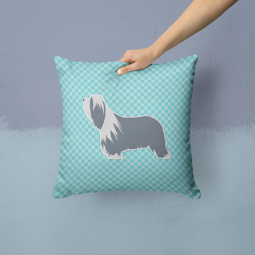 Bearded Collie Checkerboard Blue Decorative Throw Pillow 14x14 Indoor Outdoor Accent Cushion, Fabric Cover with Insert for Sofa, Bed, Porch & Living Room
