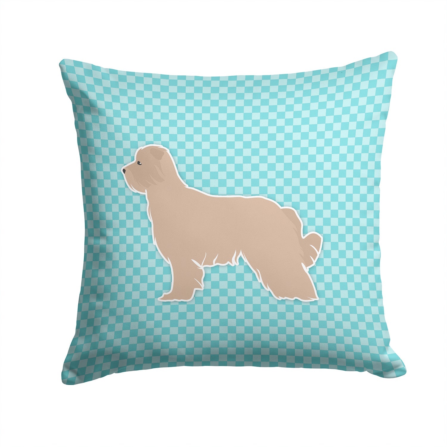 Pyrenean Shepherd Checkerboard Blue Decorative Throw Pillow 14x14 Indoor Outdoor Accent Cushion, Fabric Cover with Insert for Sofa, Bed, Porch & Living Room