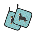Bernese Mountain Dog Checkerboard Blue Pot Holder Set of 2 Heat Resistant Quilted Hot Pads 7.5 x 7.5 Inch, Insulated Kitchen Trivets for Cooking & Baking