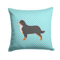 Bernese Mountain Dog Checkerboard Blue Decorative Throw Pillow 14x14 Indoor Outdoor Accent Cushion, Fabric Cover with Insert for Sofa, Bed, Porch & Living Room