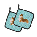 Corgi Checkerboard Blue Pot Holder Set of 2 Heat Resistant Quilted Hot Pads 7.5 x 7.5 Inch, Insulated Kitchen Trivets for Cooking & Baking