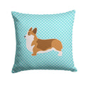 Corgi Checkerboard Blue Decorative Throw Pillow 14x14 Indoor Outdoor Accent Cushion, Fabric Cover with Insert for Sofa, Bed, Porch & Living Room