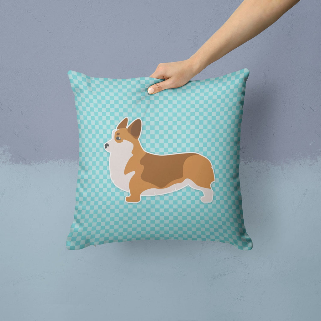 Corgi Checkerboard Blue Decorative Throw Pillow 14x14 Indoor Outdoor Accent Cushion, Fabric Cover with Insert for Sofa, Bed, Porch & Living Room