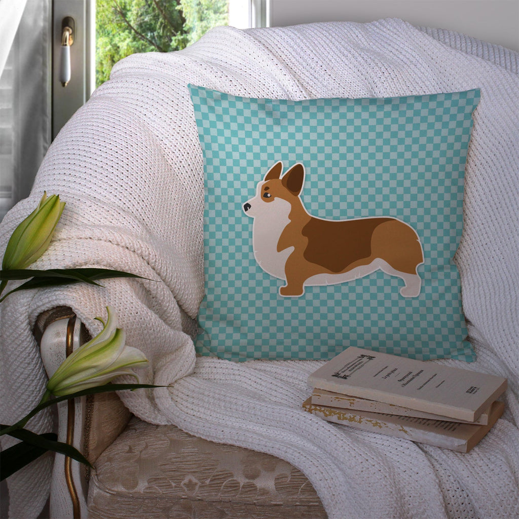 Corgi Checkerboard Blue Decorative Throw Pillow 14x14 Indoor Outdoor Accent Cushion, Fabric Cover with Insert for Sofa, Bed, Porch & Living Room