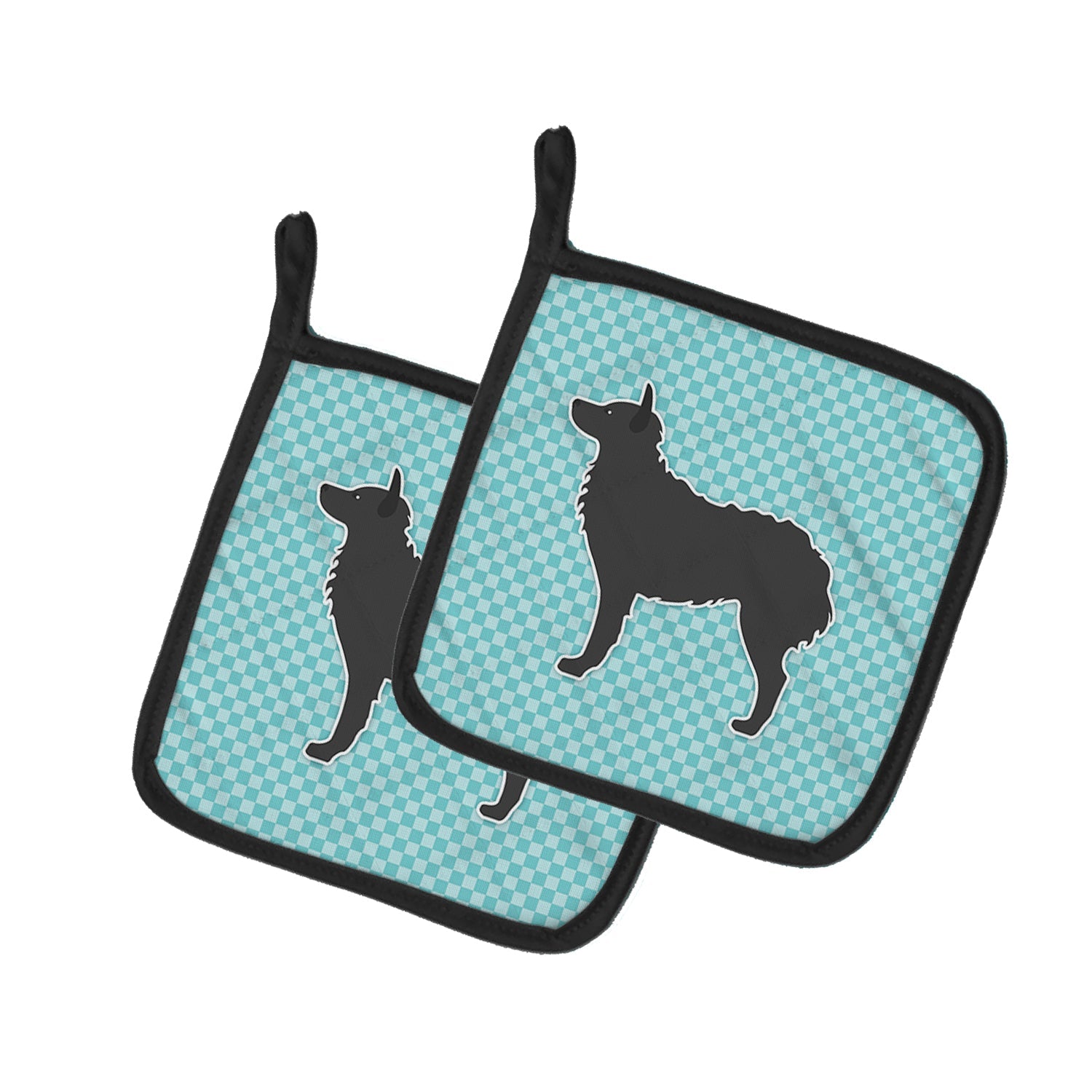 Croatian Sheepdog Checkerboard Blue Pot Holder Set of 2 Heat Resistant Quilted Hot Pads 7.5 x 7.5 Inch, Insulated Kitchen Trivets for Cooking & Baking