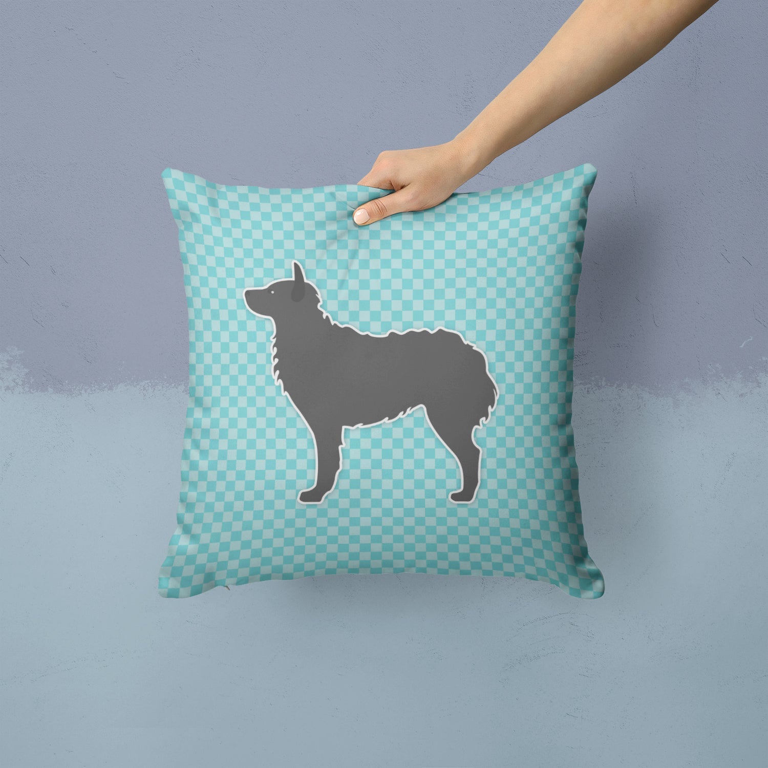 Croatian Sheepdog Checkerboard Blue Decorative Throw Pillow 14x14 Indoor Outdoor Accent Cushion, Fabric Cover with Insert for Sofa, Bed, Porch & Living Room