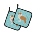 Red Border Collie Checkerboard Blue Pot Holder Set of 2 Heat Resistant Quilted Hot Pads 7.5 x 7.5 Inch, Insulated Kitchen Trivets for Cooking & Baking