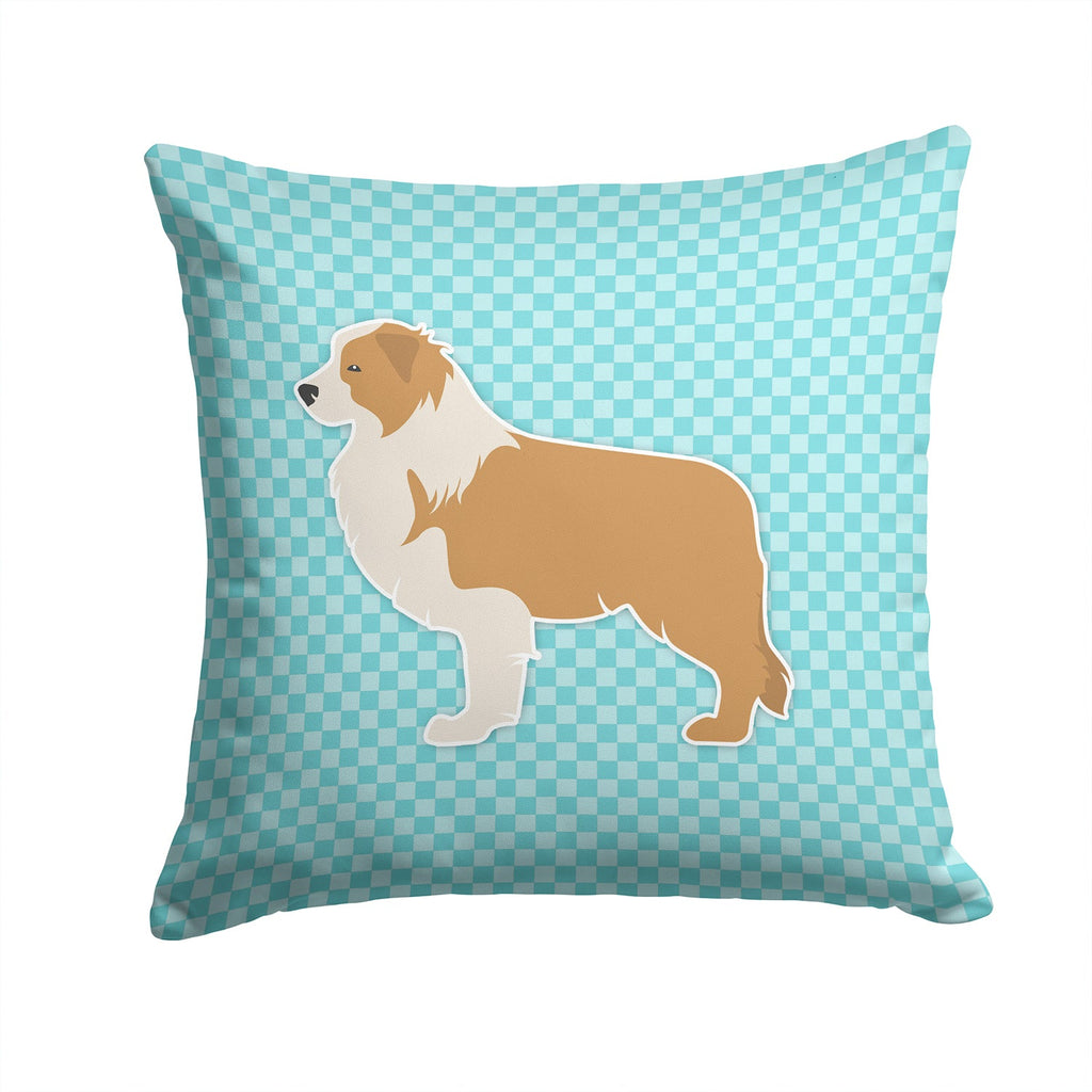Red Border Collie Checkerboard Blue Decorative Throw Pillow 14x14 Indoor Outdoor Accent Cushion, Fabric Cover with Insert for Sofa, Bed, Porch & Living Room