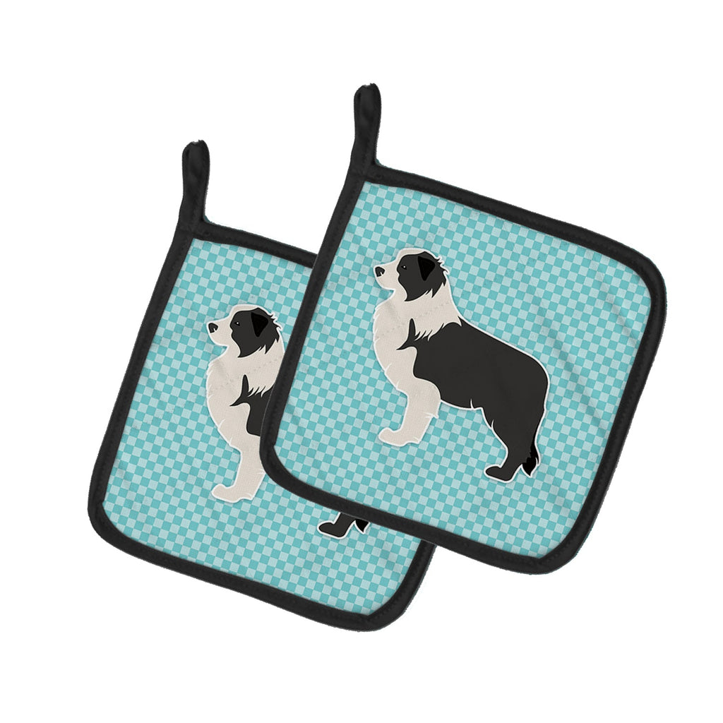 Black Border Collie Checkerboard Blue Pot Holder Set of 2 Heat Resistant Quilted Hot Pads 7.5 x 7.5 Inch, Insulated Kitchen Trivets for Cooking & Baking