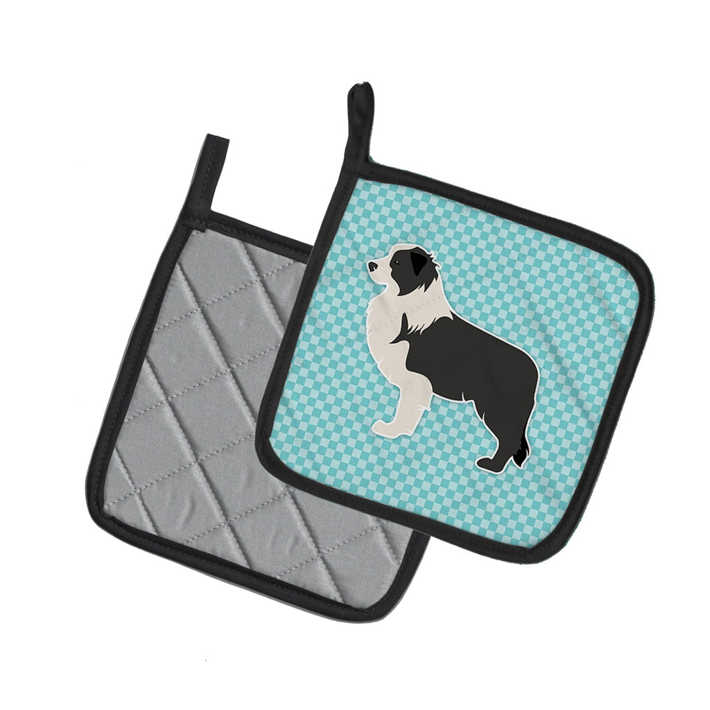 Black Border Collie Checkerboard Blue Pot Holder Set of 2 Heat Resistant Quilted Hot Pads 7.5 x 7.5 Inch, Insulated Kitchen Trivets for Cooking & Baking