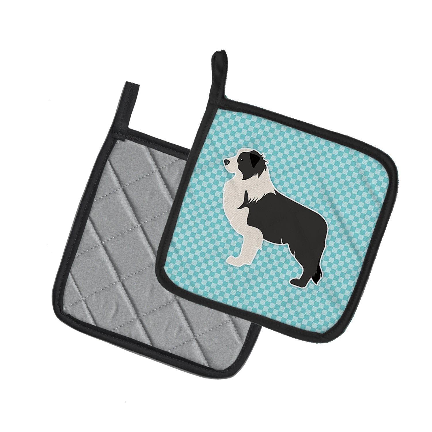 Black Border Collie Checkerboard Blue Pot Holder Set of 2 Heat Resistant Quilted Hot Pads 7.5 x 7.5 Inch, Insulated Kitchen Trivets for Cooking & Baking