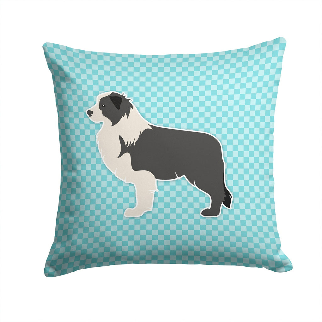 Black Border Collie Checkerboard Blue Decorative Throw Pillow 14x14 Indoor Outdoor Accent Cushion, Fabric Cover with Insert for Sofa, Bed, Porch & Living Room