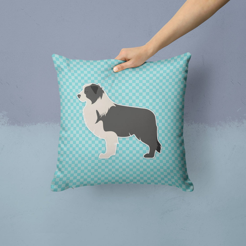 Black Border Collie Checkerboard Blue Decorative Throw Pillow 14x14 Indoor Outdoor Accent Cushion, Fabric Cover with Insert for Sofa, Bed, Porch & Living Room