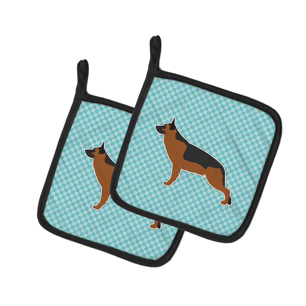 German Shepherd Checkerboard Blue Pot Holder Set of 2 Heat Resistant Quilted Hot Pads 7.5 x 7.5 Inch, Insulated Kitchen Trivets for Cooking & Baking