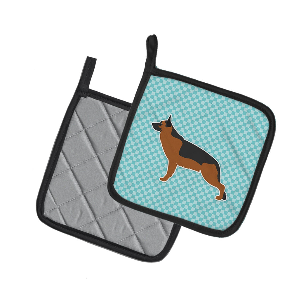 German Shepherd Checkerboard Blue Pot Holder Set of 2 Heat Resistant Quilted Hot Pads 7.5 x 7.5 Inch, Insulated Kitchen Trivets for Cooking & Baking
