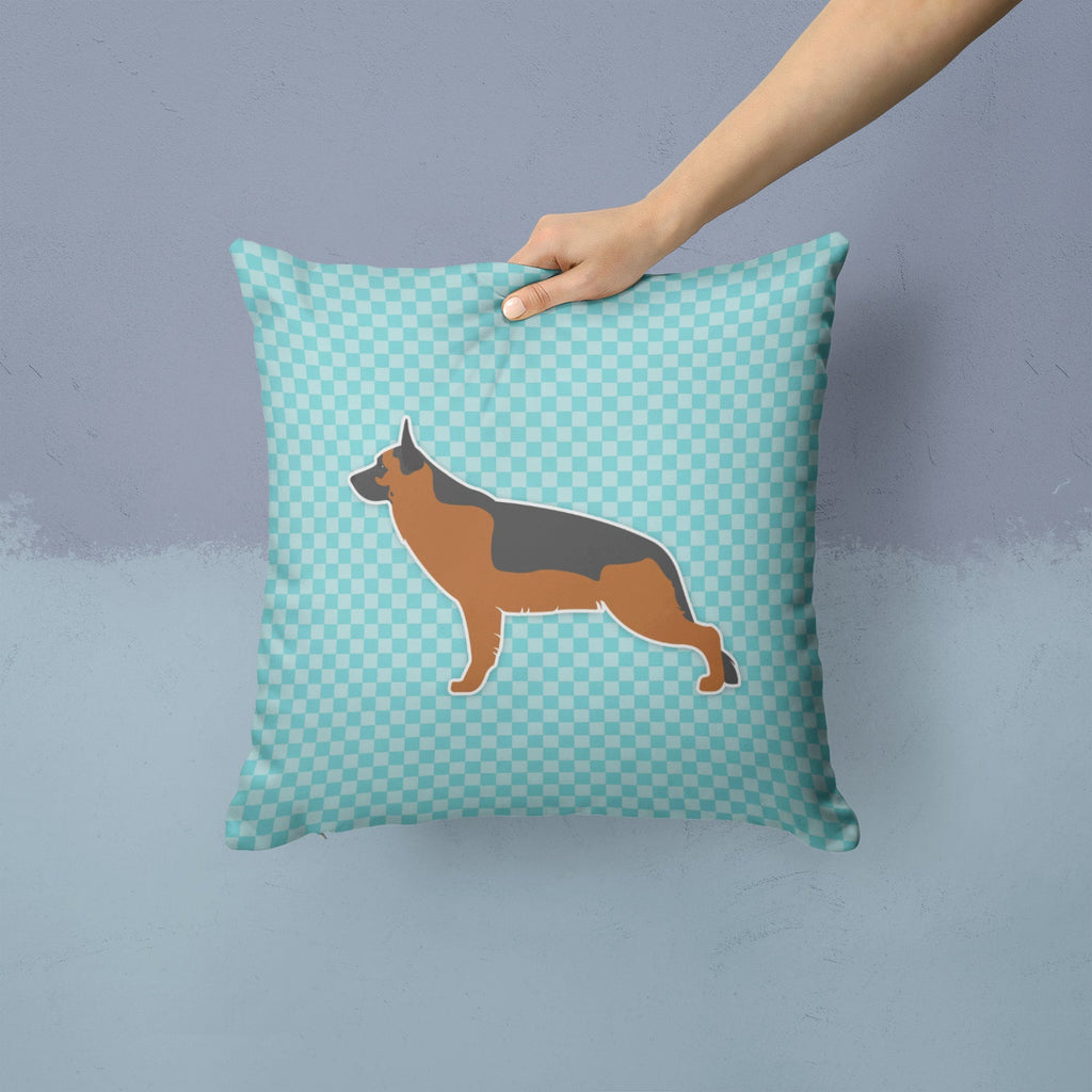 German Shepherd Checkerboard Blue Decorative Throw Pillow 14x14 Indoor Outdoor Accent Cushion, Fabric Cover with Insert for Sofa, Bed, Porch & Living Room