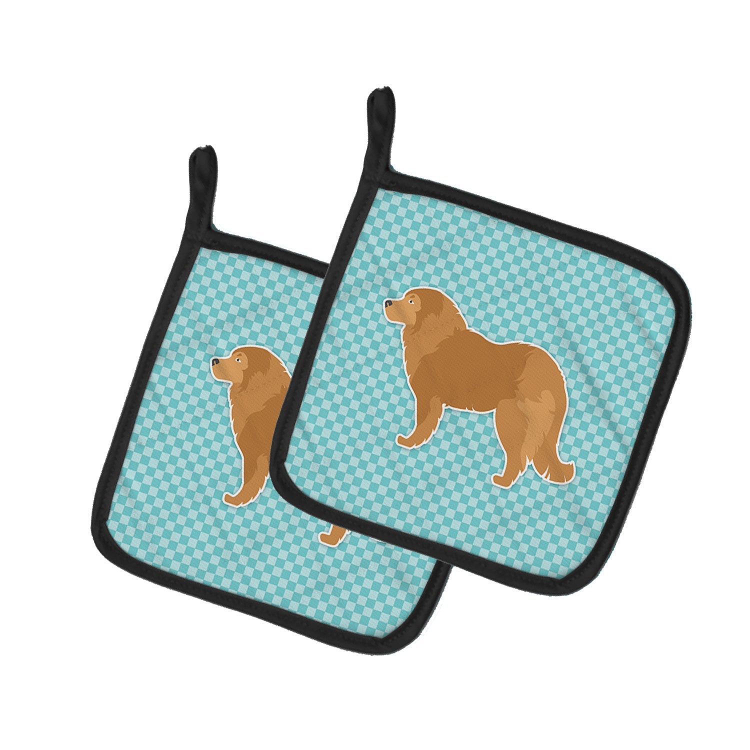 Caucasian Shepherd Dog Checkerboard Blue Pot Holder Set of 2 Heat Resistant Quilted Hot Pads 7.5 x 7.5 Inch, Insulated Kitchen Trivets for Cooking & Baking