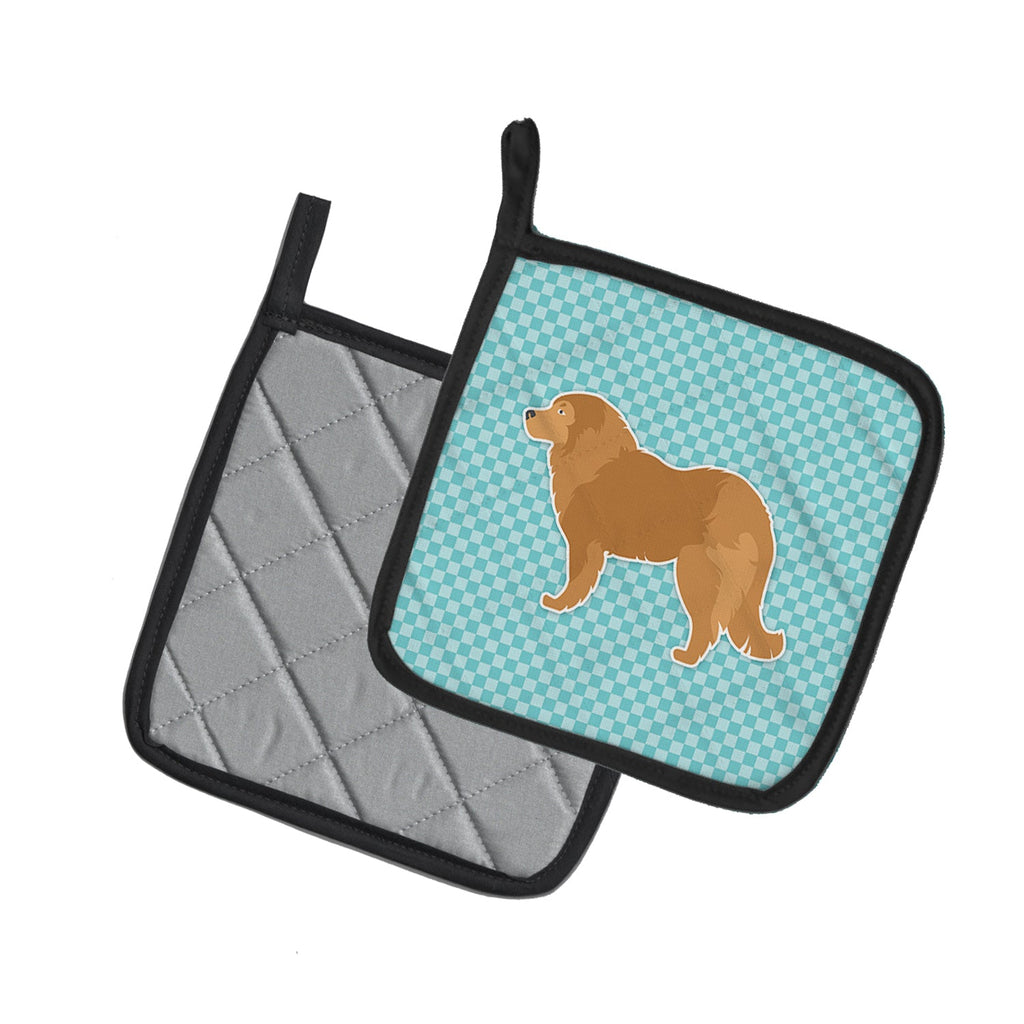 Caucasian Shepherd Dog Checkerboard Blue Pot Holder Set of 2 Heat Resistant Quilted Hot Pads 7.5 x 7.5 Inch, Insulated Kitchen Trivets for Cooking & Baking