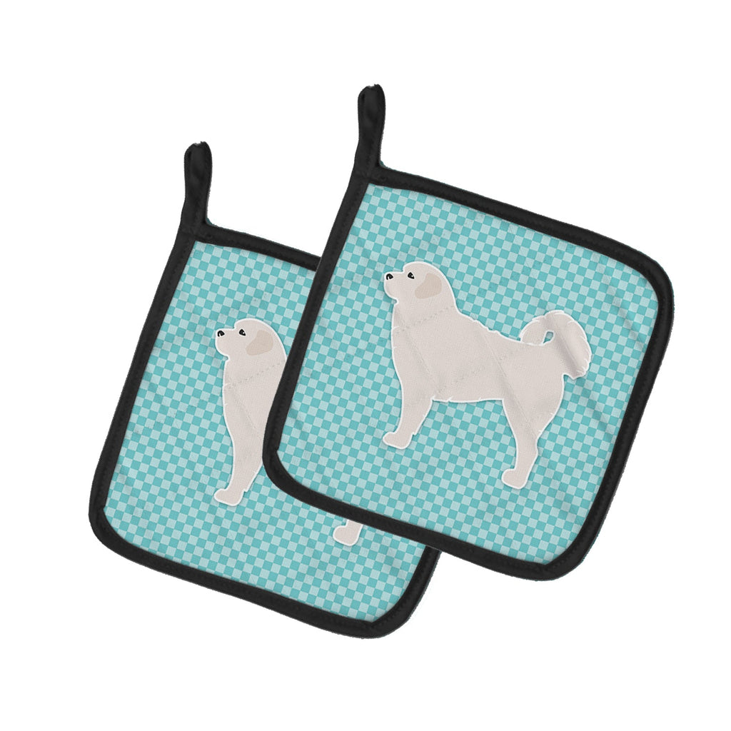 Polish Tatra Sheepdog Checkerboard Blue Pot Holder Set of 2 Heat Resistant Quilted Hot Pads 7.5 x 7.5 Inch, Insulated Kitchen Trivets for Cooking & Baking