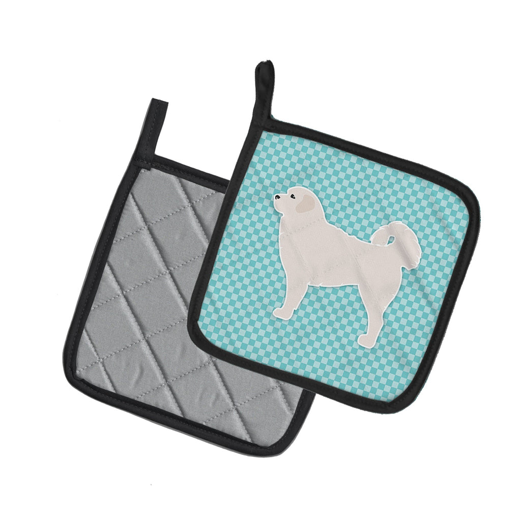 Polish Tatra Sheepdog Checkerboard Blue Pot Holder Set of 2 Heat Resistant Quilted Hot Pads 7.5 x 7.5 Inch, Insulated Kitchen Trivets for Cooking & Baking