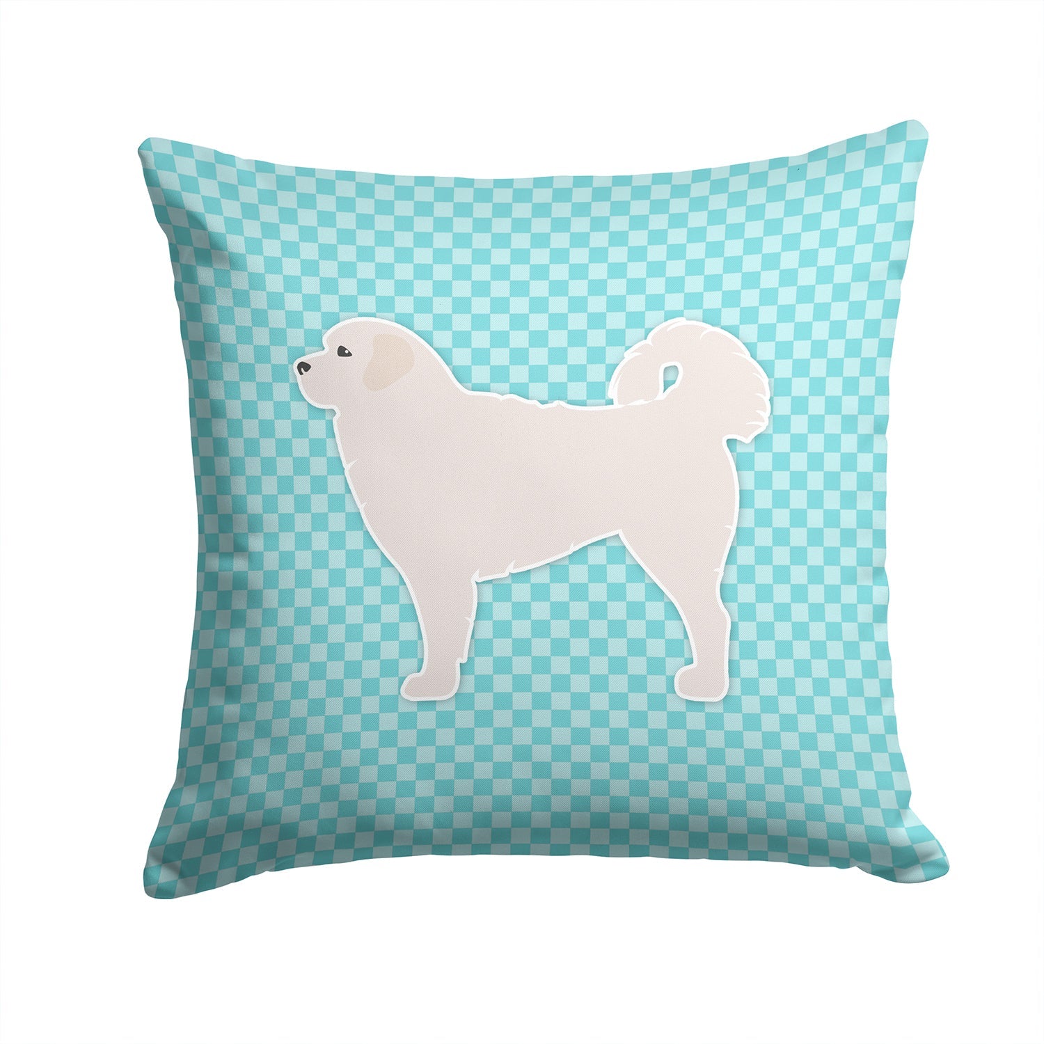 Polish Tatra Sheepdog Checkerboard Blue Decorative Throw Pillow 14x14 Indoor Outdoor Accent Cushion, Fabric Cover with Insert for Sofa, Bed, Porch & Living Room