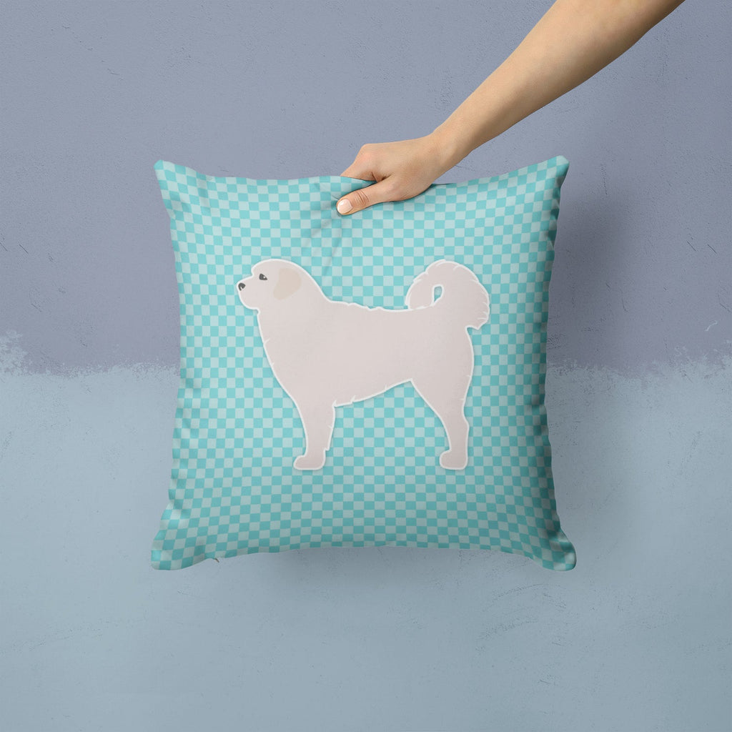 Polish Tatra Sheepdog Checkerboard Blue Decorative Throw Pillow 14x14 Indoor Outdoor Accent Cushion, Fabric Cover with Insert for Sofa, Bed, Porch & Living Room