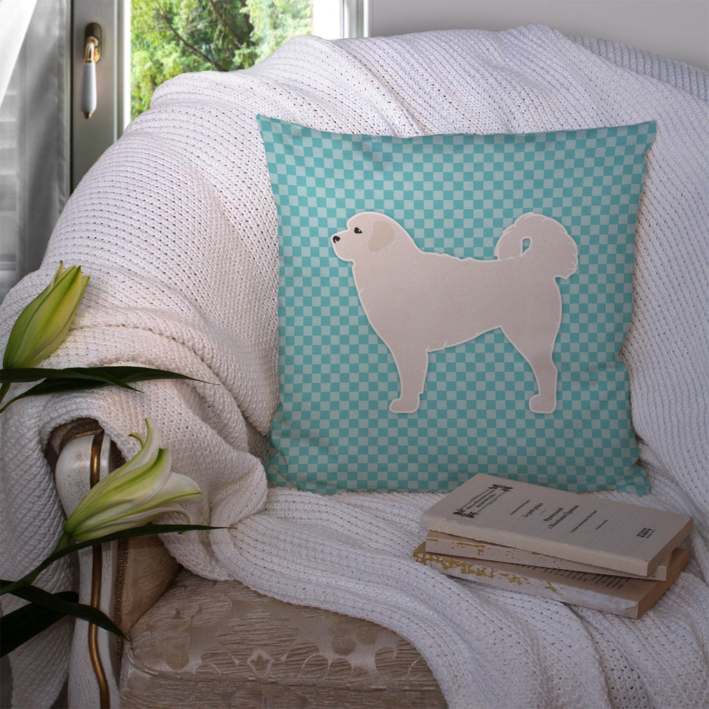 Polish Tatra Sheepdog Checkerboard Blue Decorative Throw Pillow 14x14 Indoor Outdoor Accent Cushion, Fabric Cover with Insert for Sofa, Bed, Porch & Living Room