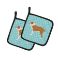 Central Asian Shepherd Dog Checkerboard Blue Pot Holder Set of 2 Heat Resistant Quilted Hot Pads 7.5 x 7.5 Inch, Insulated Kitchen Trivets for Cooking & Baking