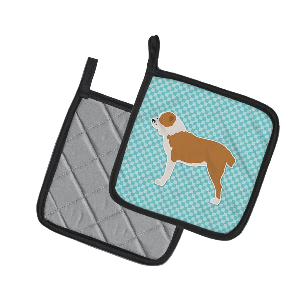 Central Asian Shepherd Dog Checkerboard Blue Pot Holder Set of 2 Heat Resistant Quilted Hot Pads 7.5 x 7.5 Inch, Insulated Kitchen Trivets for Cooking & Baking