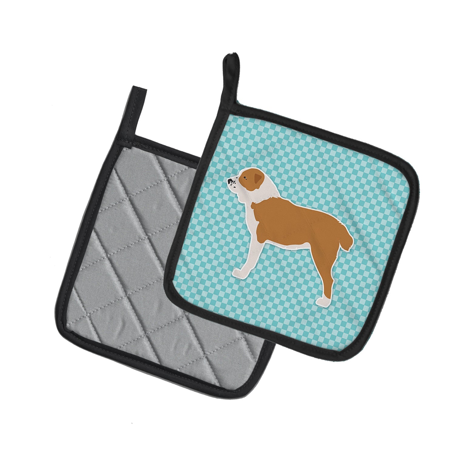 Central Asian Shepherd Dog Checkerboard Blue Pot Holder Set of 2 Heat Resistant Quilted Hot Pads 7.5 x 7.5 Inch, Insulated Kitchen Trivets for Cooking & Baking